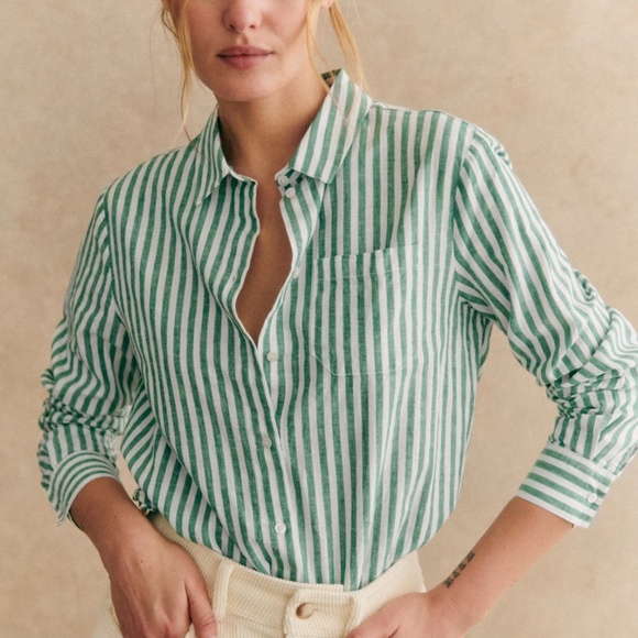 Sezane Tops - Tomboy shirt in green stripe